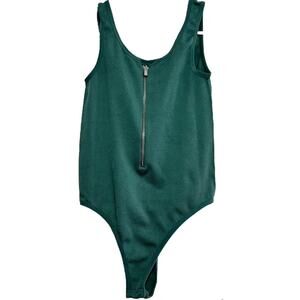 Miss Valley Bodysuit Sleeveless Crewneck Zip Front Ribbed Knit Green S/M